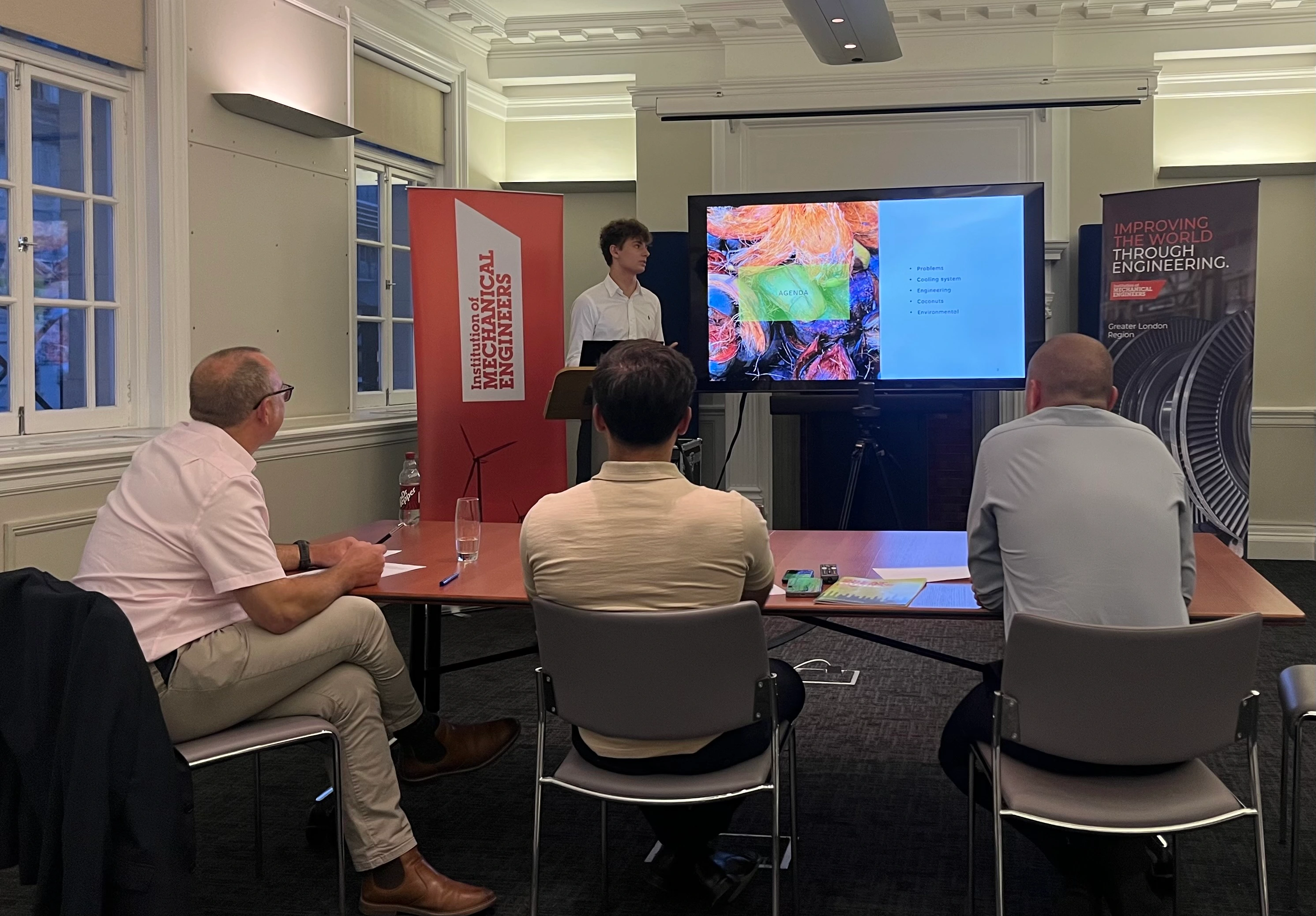 Luca presenting the solar cooling proposal to the IMechE judging panel.